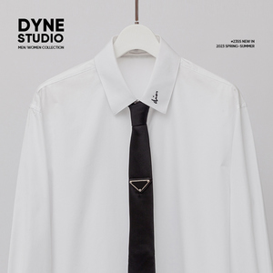 DYNE STUDIO 白色小方领领口刺绣衬衣修身内搭单穿长袖衬衫9105