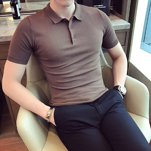 冰丝短袖t恤男夏季薄款韩版潮流男士休闲POLO衫修身弹力针织半袖