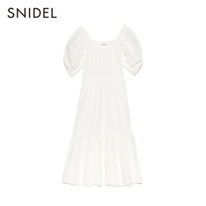 SNIDEL春夏甜美减龄纯色方领泡泡袖蛋糕白色连衣裙SWFO