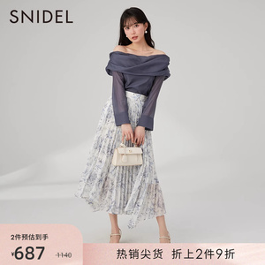 SNIDEL春夏款甜美纯色一字领露肩长袖雪纺衬衫SWFB232072