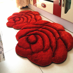 欧式加厚3D玫瑰花地毯 卧室房间床边小地毯客厅玄关圆形地垫门垫