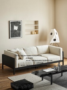 北欧美式侘寂风格实木橡木水洗亚麻布艺双人三人位沙发客厅家具