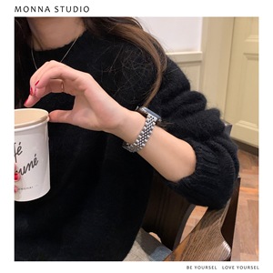 Monna韩国ins博主同款简约气质金属细款iwatch456789se手表带银色