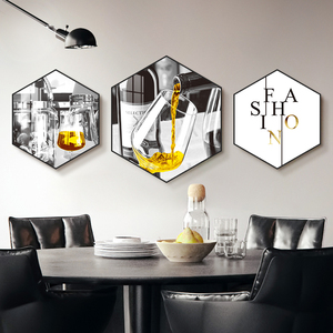 现代简约餐厅装饰画创意六边形客厅挂画北欧餐桌壁画黑白饭厅墙画