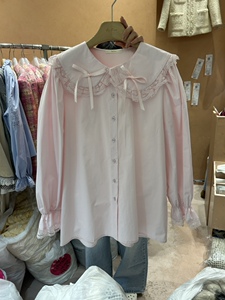 包邮BY FLOW韩国东大门代购24春款女装 蕾丝花边甜美减龄长袖衬衫
