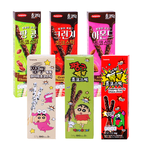 韩国进口零食Sunyoung蜡笔小新跳跳糖巧克力饼干棒扁桃仁联名同款