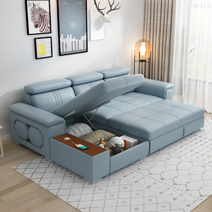 达芬帝爱森堡多功能可折叠简约沙发床小户型客厅双人两用科技布