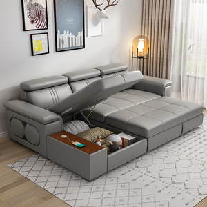 达芬帝爱森堡真皮沙发床两用折叠客厅小户型多功能2023新款沙发床