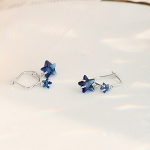 蓝色复古五角星星s925纯银耳环小众设计高级感耳钉针气质耳饰女扣