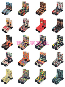 韩版女孩金丝线堆堆袜爆款涂鸦字母袜子女3D数码印花袜子潮半腿袜