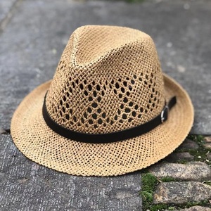 日本单手工编织镂空草帽款爵士礼帽沙滩帽旅游帽子男女士通用夏天
