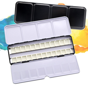 固体水彩颜料空盒三折铁盒白夜颜料铁盒收纳分装用24色48色搪瓷盒