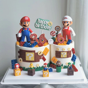 超级玛丽蛋糕装饰摆件卡通马里奥兄弟男孩生日派对甜品台插牌插件