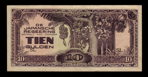 二战 日本侵占荷属东印度 1942年10卢比雕刻水印版 纸币收藏 保真