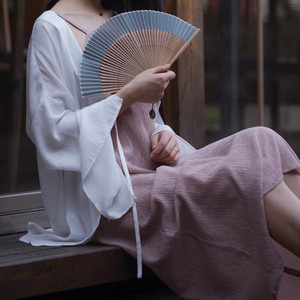 7寸日式和风折扇纯色真丝竹扇礼品扇男女夏季汉服折叠扇便携扇子