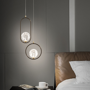 北欧全铜卧室床头吊灯轻奢现代简约客厅背景墙双头玻璃圆球吊线灯