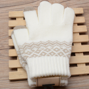 毛线触屏手套男女冬季加绒韩版针织五指厚棉学生防寒保暖情侣手套