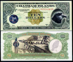 全新1999年 查塔姆群岛 10 元 千禧年纪念塑料钞 稀少首版白金签