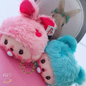 蒙奇奇 日本正版Monchhichi 萌趣趣  粉兔 蓝熊 宝宝 靠枕