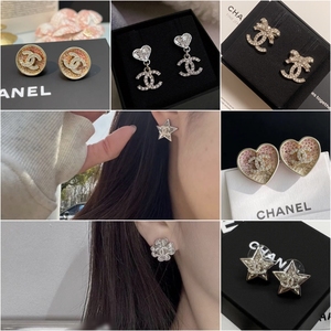 新款代购香奈儿Chanel女士耳钉镶钻草莓双C字母耳环正品珍珠耳坠