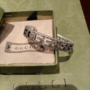 代购新款Gucci古驰女士手镯镂空古奇复古双G手环做旧纯银男士手链