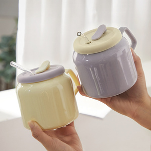 轻奢芋泥紫马克杯带盖陶瓷杯办公室便携大容量可爱水杯情侣吸管杯