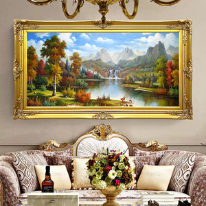 欧式山水画客厅风景油画美式沙发背景装饰画玄关书房挂画聚宝盆横
