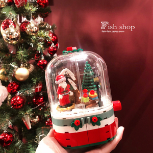 *Fish store*圣诞老人雪屋旋转灯光街景拼插积木玩具摆件圣诞礼物