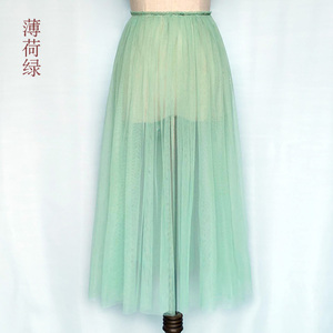 2022夏新款沙滩裙外穿透视网纱半身裙罩裙薄荷绿色单层薄纱罩裙