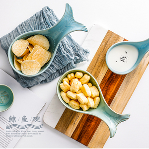 亏本清仓北欧创意鲸鱼陶瓷碗饭碗沙拉碗家用零食点心小碗烘焙烤碗