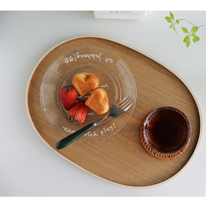 复古木质茶托盘大号椭圆形餐盘日式实木圆形咖啡厅家用客厅收纳
