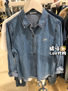 Lee女款2023年春夏logo修身蓝色牛仔衬衫LWT0067096DE00F-A05052