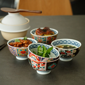 日式和风家用陶瓷高启强同款高脚吃米饭碗大号汤面碗复古花边餐具
