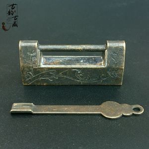 清代老铜锁纯铜老式挂锁古代铜锁复古横开木箱插销锁仿古锁头