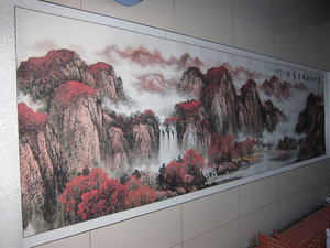 大幅国画山水画秋景万山红遍鸿运当头 长4米办公室客厅接待室字画