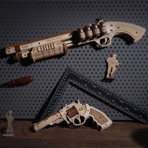 若态若客3d立体拼图手枪模型可发射木质拼装手工diy拼插制作玩具