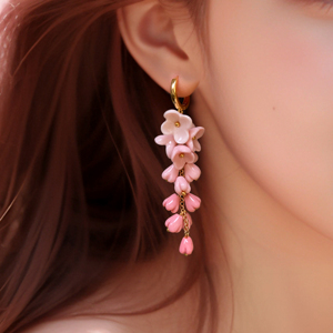 小虫 粉色丁香 轻奢小众设计浪漫花朵手工骨瓷耳环耳坠/项链 礼物