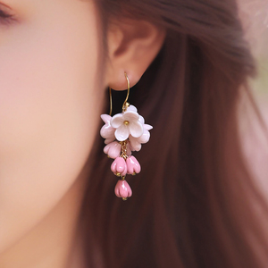 小虫 粉色丁香 瓷艺花朵中耳环小众设计送女友礼物轻奢高级感首饰