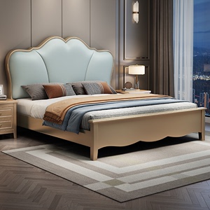 美式轻奢实木床现代简约1.8米主卧双人床欧式公主床软包储物婚床