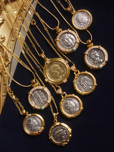 如意|希腊钱币现代古币雕刻人像cameo中古vintage项链吊坠毛衣链