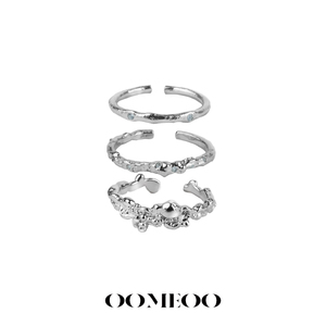 OOMEOO/共生 一套叠戴真的很酷 925纯银戒指小众肌理感ins潮甜酷