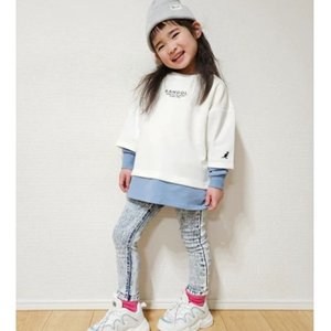 日本小潮牌儿童毛圈拼接假两件长袖T恤 纯棉男女童外贸童装