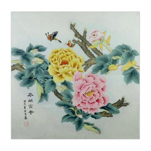 牡丹花鸟画鸡工笔画国画四尺斗方纯手绘字画客厅走廊装饰顾雪芳GG