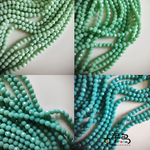 丸子岛DIY配件3mm绿色玻璃仿水晶实色仿瓷圆形切面地球珠手链项链