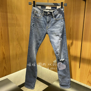 CK jeans国内代购22春夏男士时髦楔形 破洞水洗弹力牛仔裤J320649