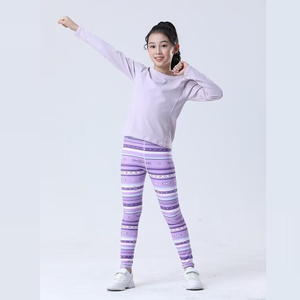 春季薄绒儿童瑜伽服套装女童高弹力速干运动健身训练服紧身打底裤