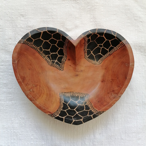 非洲木雕大盘子心形手绘动物纹肯尼亚风格工艺品坚果收纳家居装饰