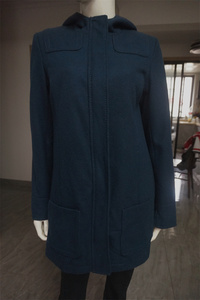 法国大牌女式中长款宝蓝色咖啡色时尚修身休闲羊毛尼夹棉服外套