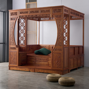 仿古实木拔步床踏步床中式家具两米双人床踏板式古典穿雕花架子床