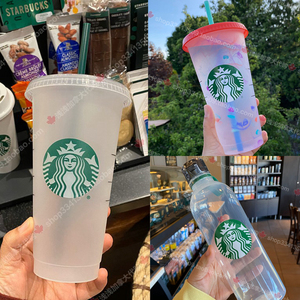 现货Starbucks星巴克咖啡杯变色环保杯彩虹杯不含BPA冷水杯709ml